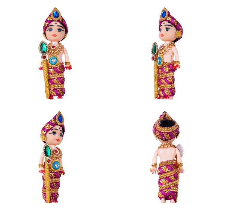 Baby Murugan Statue With Vel- 4.5 X 1.5 Inches | Multicolour Stone Murugan Silai/Plastic Kartikeya Statue For Pooja