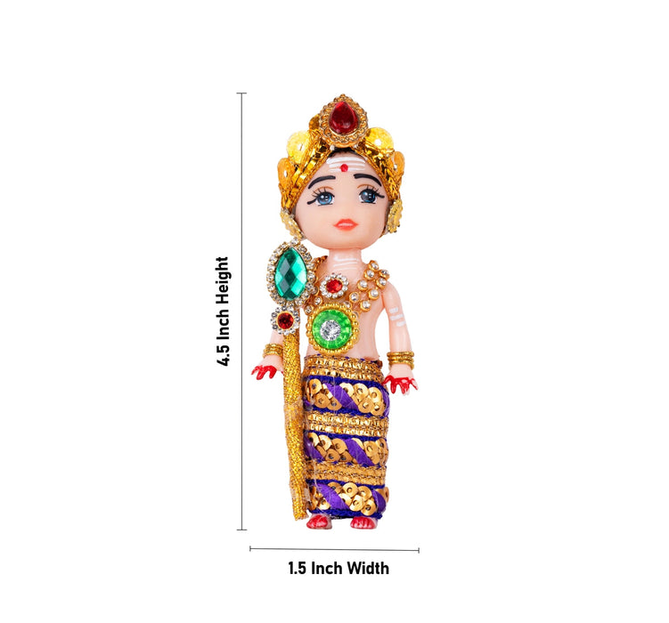 Baby Murugan Statue With Vel- 4.5 X 1.5 Inches | Multicolour Stone Murugan Silai/Plastic Kartikeya Statue For Pooja