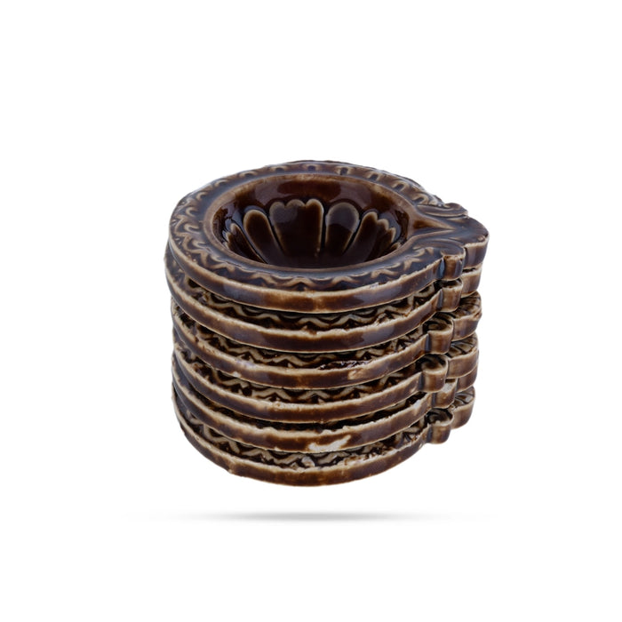 Agal Vilakku - 1.25 x 2.5 Inches | 6 Pcs/ Ceramic Diya/ Oil Lamp for Pooja & Karthigai Deepam