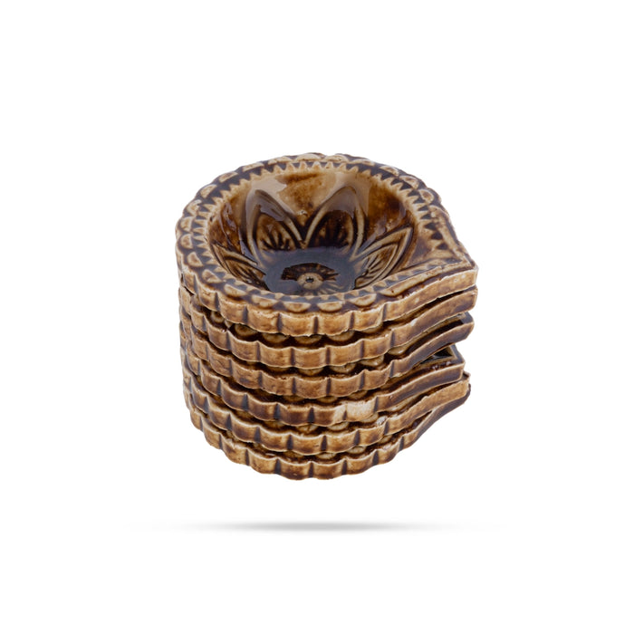 Agal Vilakku - 1.25 x 2.5 Inches | 6 Pcs/ Ceramic Diya/ Oil Lamp for Pooja & Karthigai Deepam