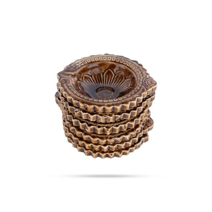 Agal Vilakku - 1.25 x 2.5 Inches | 6 Pcs/ Ceramic Diya/ Oil Lamp for Pooja & Karthigai Deepam