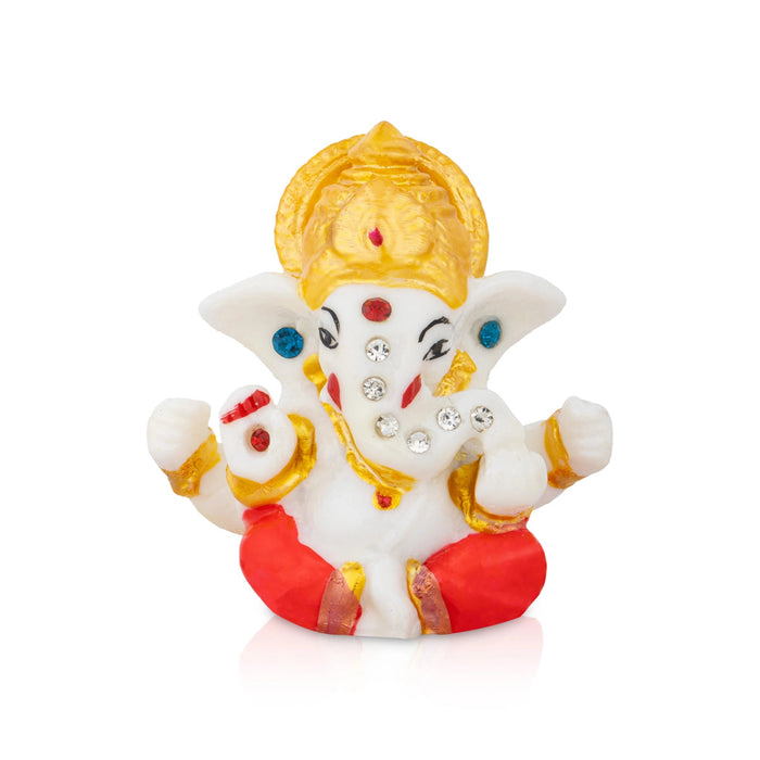 Ganesh Murti - 3 x 2.5 Inches | Sitting Ganpati Murti/ Resin Statue for Pooja