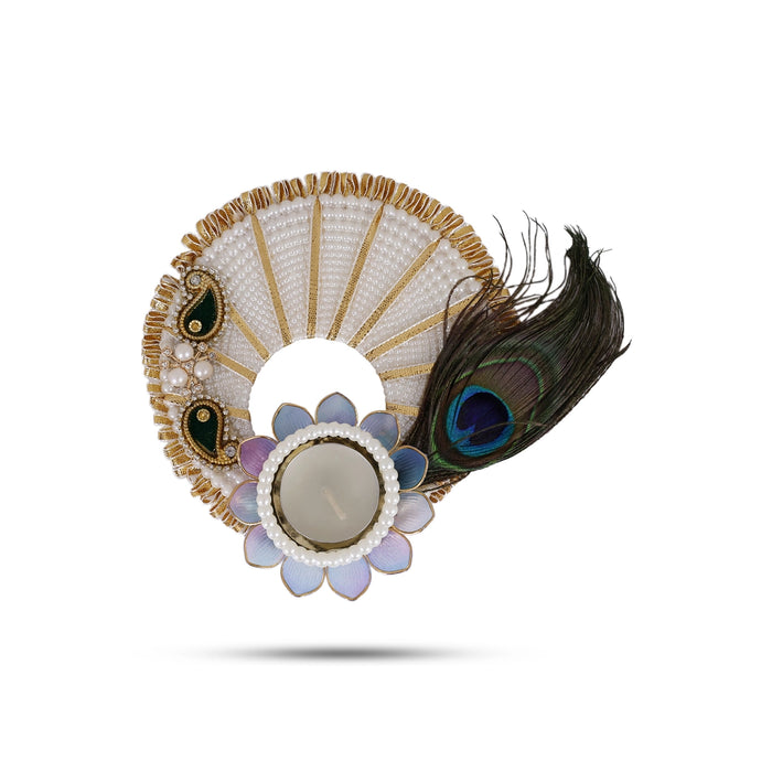 Diya Candle With Holder - 5.5 Inches | Peacock Feather & Flower Design Tealight Candle For Home Decor