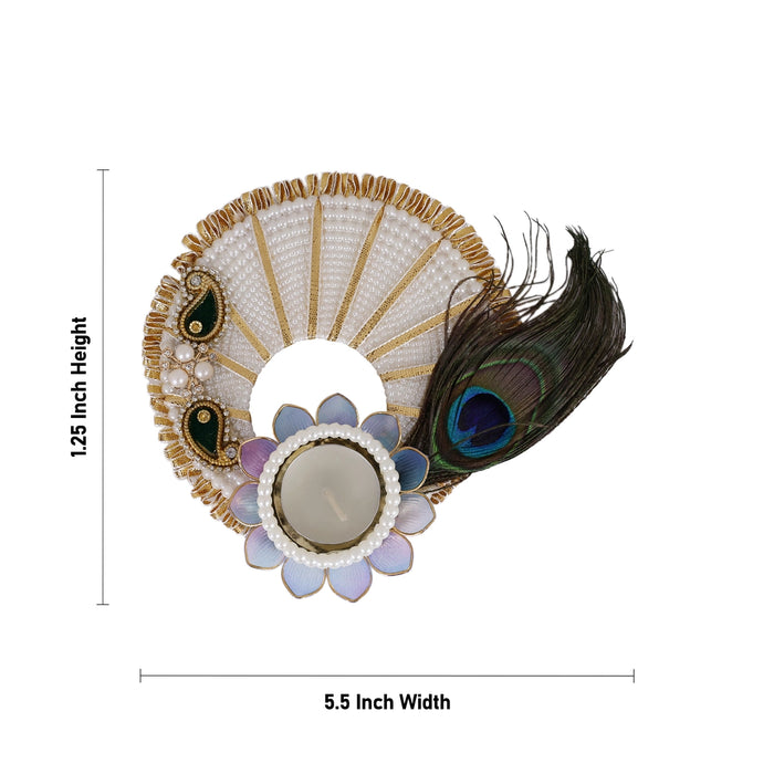 Diya Candle With Holder - 5.5 Inches | Peacock Feather & Flower Design Tealight Candle For Home Decor