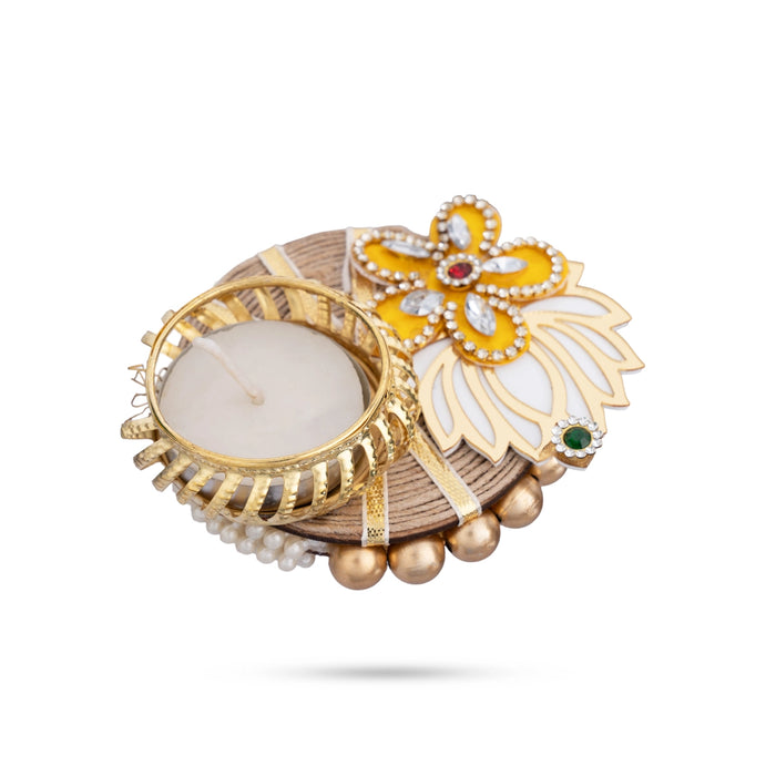 Decorative Candle With Holder - 1.5 x 3.5 Inches | Pearl Design Holder / Candle For Home Decor