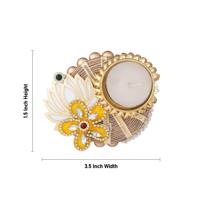 Decorative Candle With Holder - 1.5 x 3.5 Inches | Pearl Design Holder / Candle For Home Decor