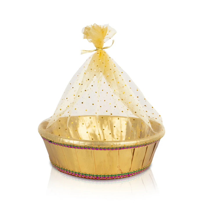 Decorative Tokri Basket With Net Cover- 4 X 13 Inches | Chocolate Gift Basket/ Gift Hamper Basket For Storage