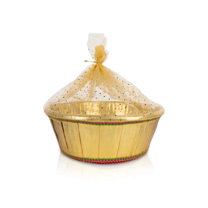Decorative Tokri Basket with Net Cover - 5 x 15 Inches | Chocolate Gift Basket / Gift Hamper Basket for Storage & Gifting