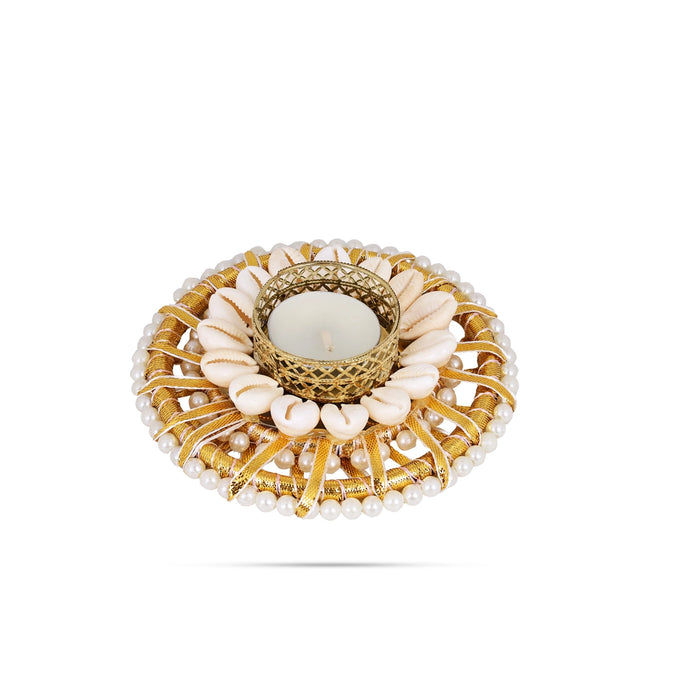 Diya Candle With Holder - 1.25 X 2 Inches | Pearl & Chozhi Design Holder/ Decorative Home & Festival Decor