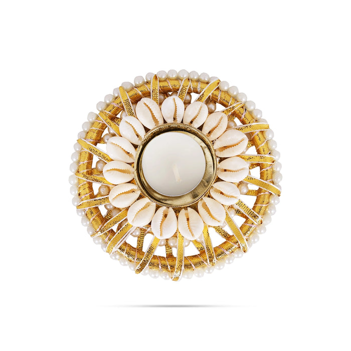 Diya Candle With Holder - 1.25 X 2 Inches | Pearl & Chozhi Design Holder/ Decorative Home & Festival Decor