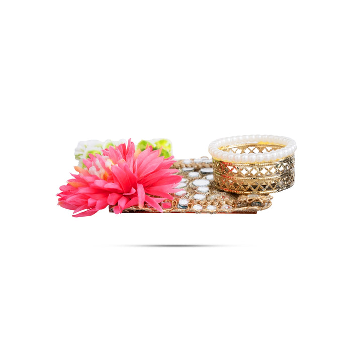 Decorative Candle With Holder - 1 x 3 Inches | Pearl with Flower Design Holder/ Candle For Home Decor