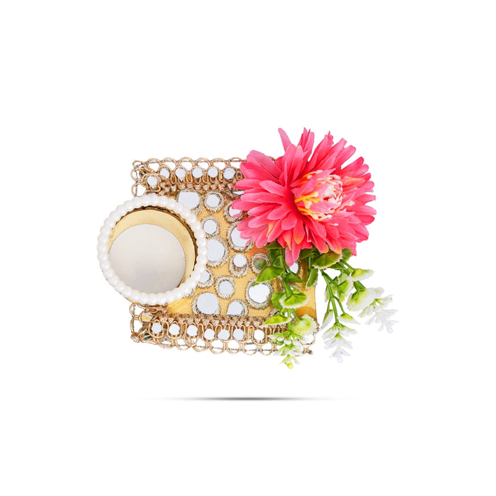 Decorative Candle With Holder - 1 x 3 Inches | Pearl with Flower Design Holder/ Candle For Home Decor