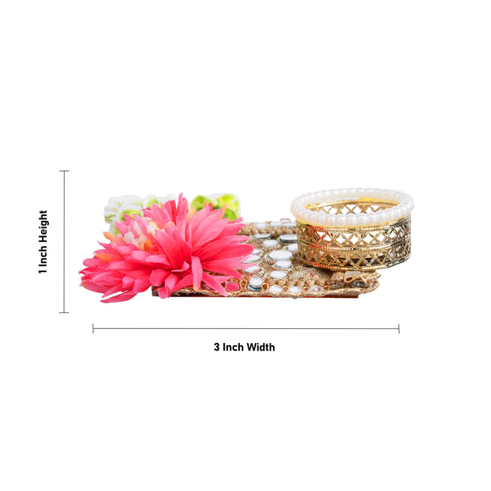 Decorative Candle With Holder - 1 x 3 Inches | Pearl with Flower Design Holder/ Candle For Home Decor