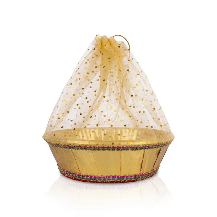 Decorative Tokri Basket With Net Cover- 3 X 10.5 Inches | Chocolate Gift Basket/ Gift Hamper Basket For Storage
