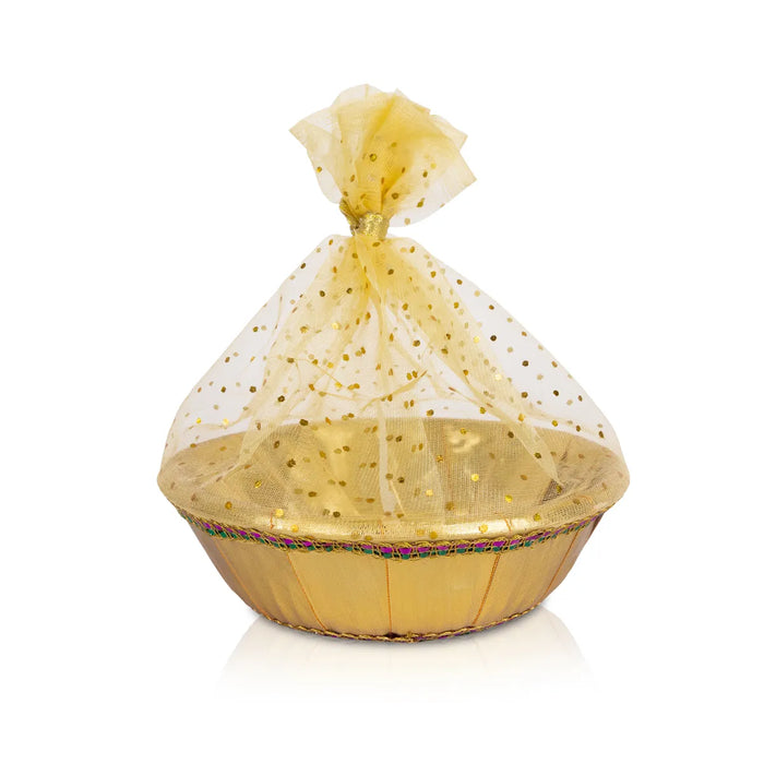 Decorative Tokri Basket With Net Cover- 2.5 X 9 Inches | Chocolate Gift Basket/ Gift Hamper Basket For Storage