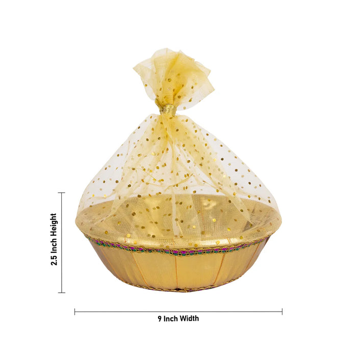 Decorative Tokri Basket With Net Cover- 2.5 X 9 Inches | Chocolate Gift Basket/ Gift Hamper Basket For Storage