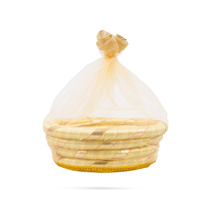 Decorative Tokri Basket With Net Cover - 2.5 x 8 Inches | Gift Hamper Basket/Chocolate Gift Basket For Storage