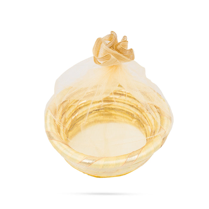 Decorative Tokri Basket With Net Cover - 2.5 x 8 Inches | Gift Hamper Basket/Chocolate Gift Basket For Storage