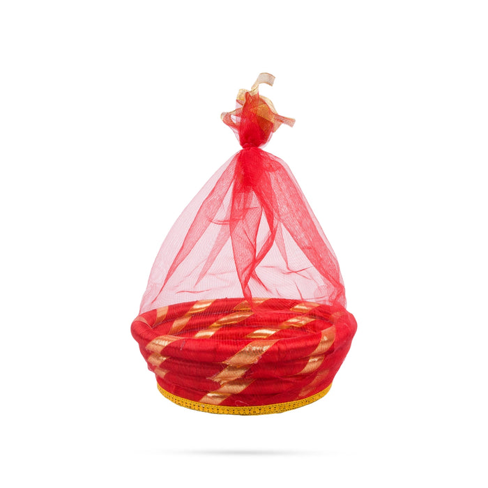Decorative Tokri Basket With Net Cover - 2.5 x 8 Inches | Gift Hamper Basket/Chocolate Gift Basket For Storage
