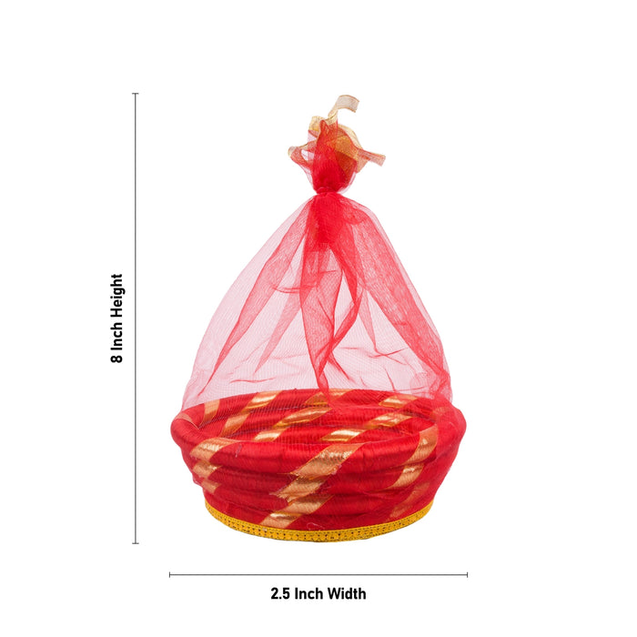 Decorative Tokri Basket With Net Cover - 2.5 x 8 Inches | Gift Hamper Basket/Chocolate Gift Basket For Storage