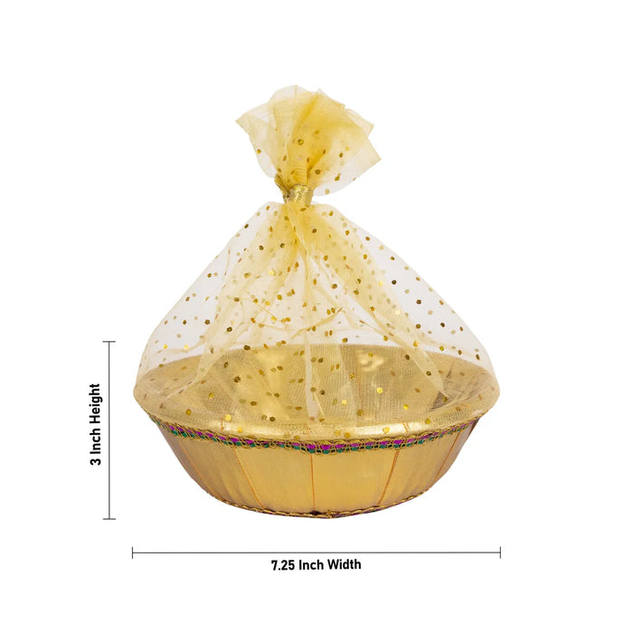 Decorative Tokri Basket With Net Cover- 3 X 7.25 Inches | Chocolate Gift Basket/ Gift Hamper Basket For Storage