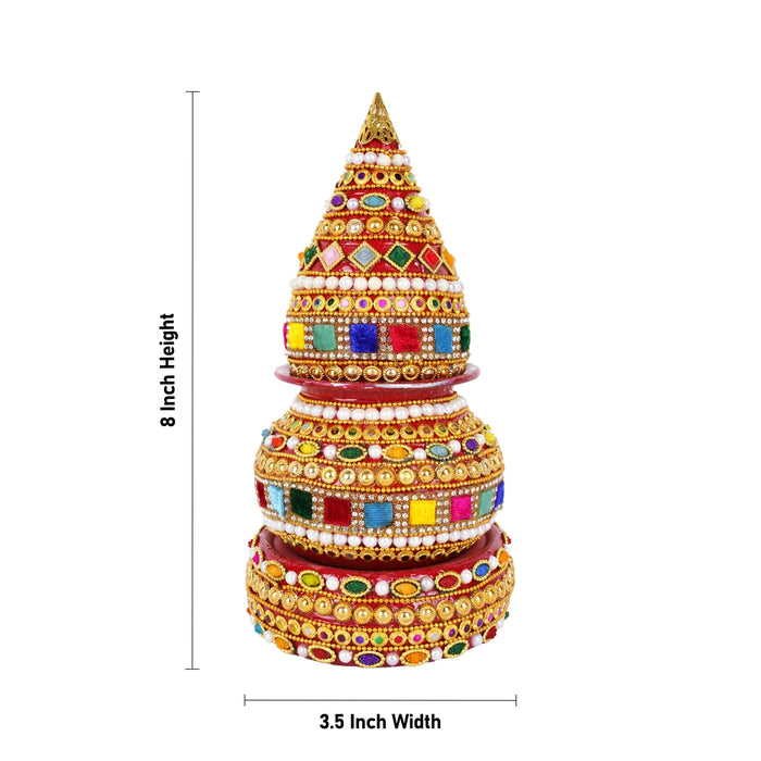 Decorated Lota And Coconut With Base Set - 8 x 3.5 Inches | Chombu & Holder/ Metal Kalash for Wedding