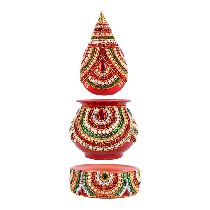 Decorated Lota And Coconut With Base Set - 9 x 4 Inches | Chombu & Holder/ Metal Kalash for Wedding
