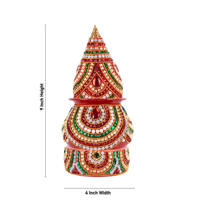 Decorated Lota And Coconut With Base Set - 9 x 4 Inches | Chombu & Holder/ Metal Kalash for Wedding