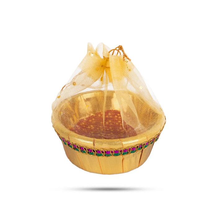 Decorative Tokri Basket With Net Cover- 3 X 2 Inches | Chocolate Gift Basket/ Gift Hamper Basket For Storage