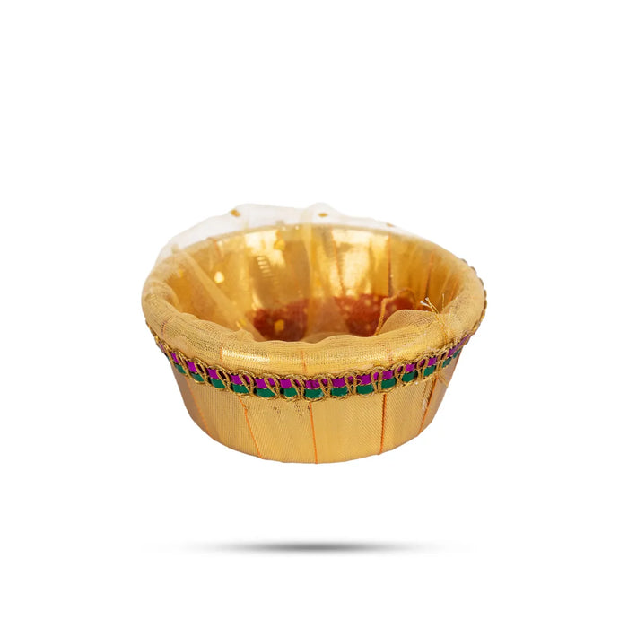 Decorative Tokri Basket With Net Cover- 3 X 2 Inches | Chocolate Gift Basket/ Gift Hamper Basket For Storage