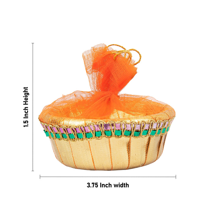 Decorative Tokri Basket With Net Cover- 3 x 3.75 Inches | Gift Hamper Basket/Chocolate Gift Basket For Storage