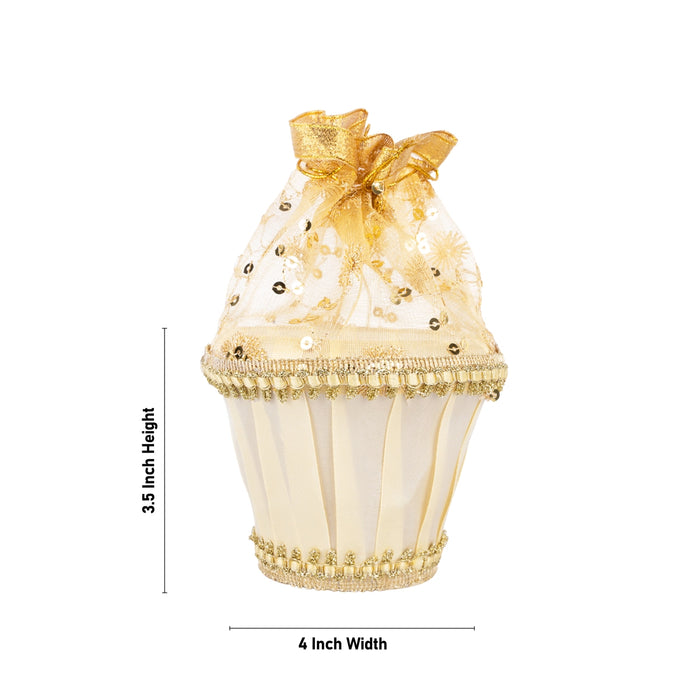 Decorative Tokri Basket With Net Cover - 3.5 x 4 Inches | Gift Hamper Basket/Chocolate Gift Basket For Storage