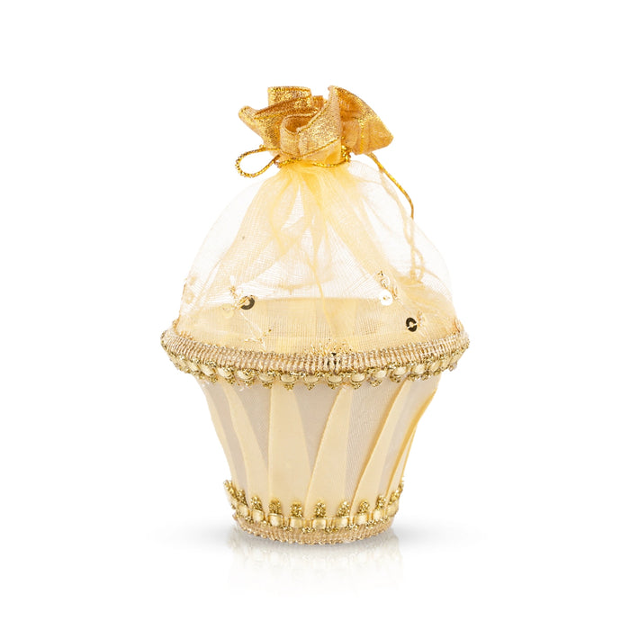 Decorative Tokri Basket With Net Cover- 2.75 x 3.5 Inches | Gift Hamper Basket/Chocolate Gift Basket For Storage