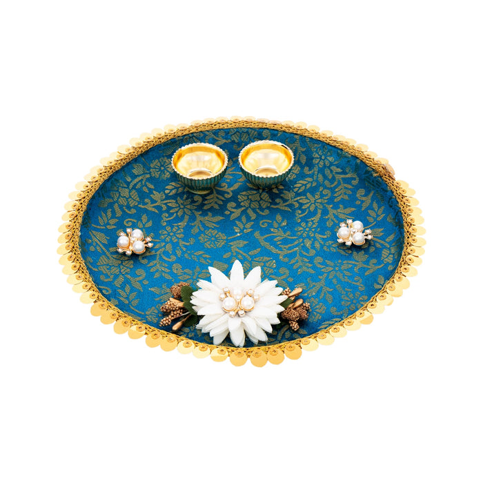 Decorative Plate With 2 Cups - 0.5 x 7 Inches | Stainless Steel Pooja Thali/ Designing Thali Plate for Home