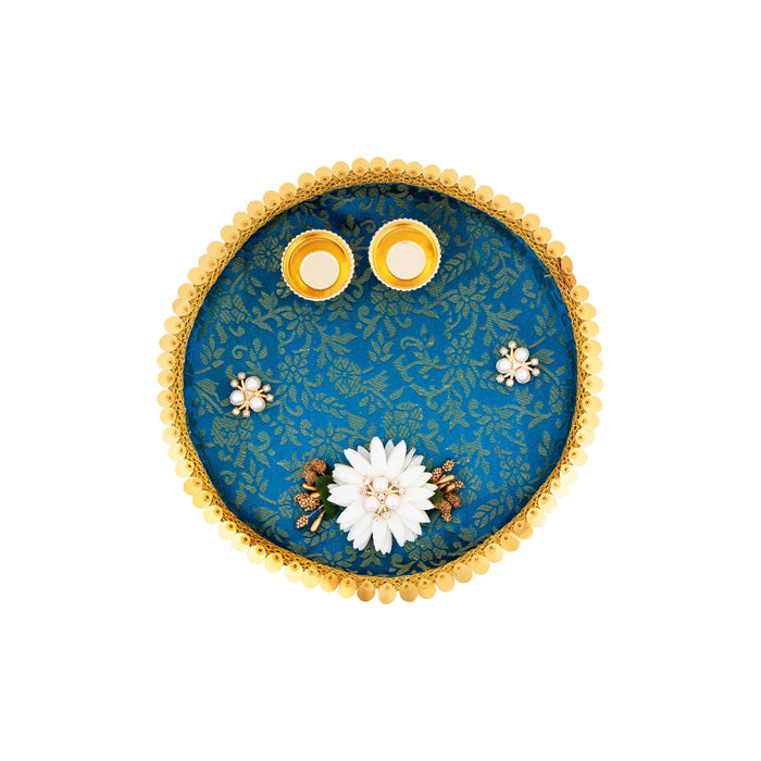 Decorative Plate With 2 Cups - 0.5 x 7 Inches | Stainless Steel Pooja Thali/ Designing Thali Plate for Home