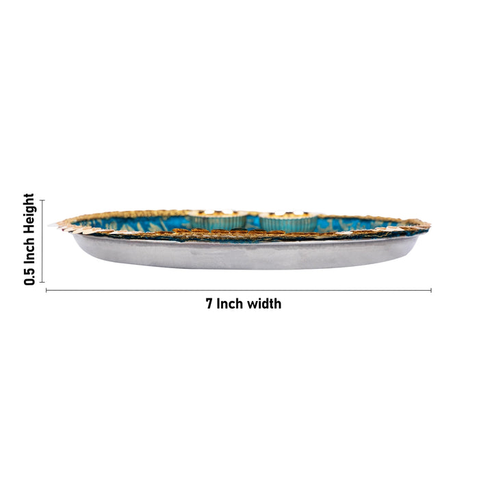 Decorative Plate With 2 Cups - 0.5 x 7 Inches | Stainless Steel Pooja Thali/ Designing Thali Plate for Home