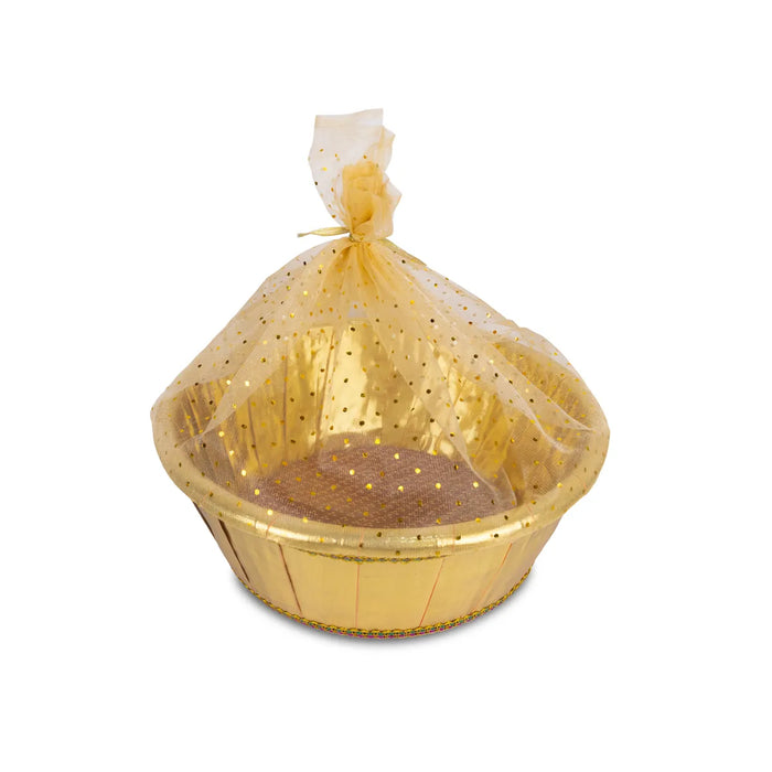 Decorative Tokri Basket With Net Cover- 6 X 19 Inches | Chocolate Gift Basket/ Gift Hamper Basket For Storage