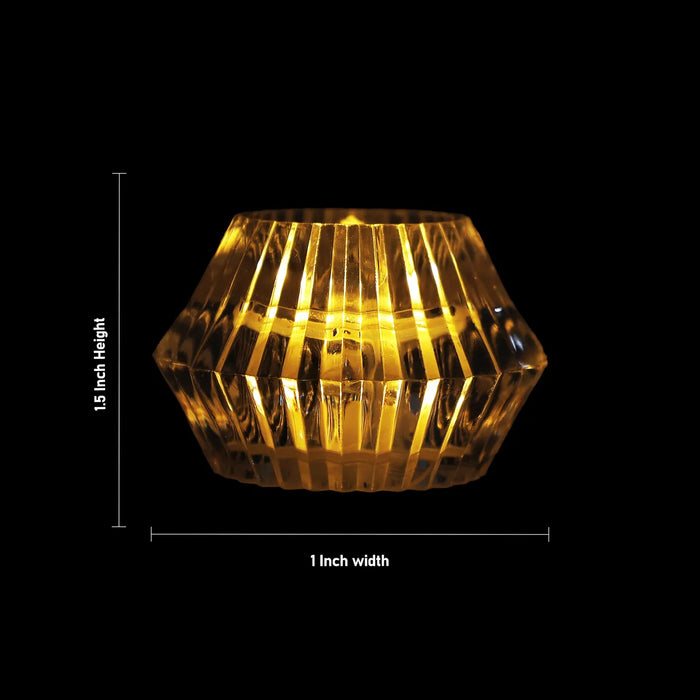 Diamond Shaped LED Diya - 1.5 X 1 Inches | LED Light Candle/ Crystal Lamp For Pooja Decor & Festival Lighting