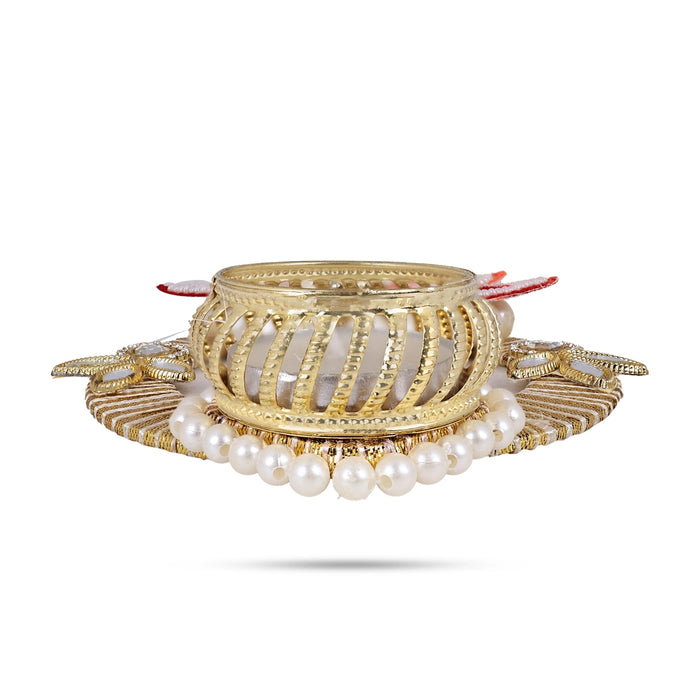 Diya Candle With Holder – 6 x 1.25 Inches | Pearl Design Tealight Holder / Festive Candle