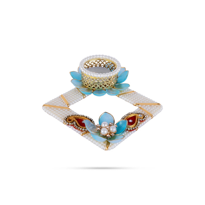 Decorative Diya Candle With Holder - 1 x 5 Inches | Pearl Design Tealight Candle & Holder For Festival Decor