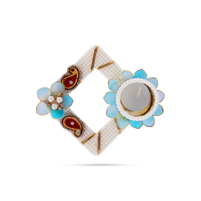 Decorative Diya Candle With Holder - 1 x 5 Inches | Pearl Design Tealight Candle & Holder For Festival Decor