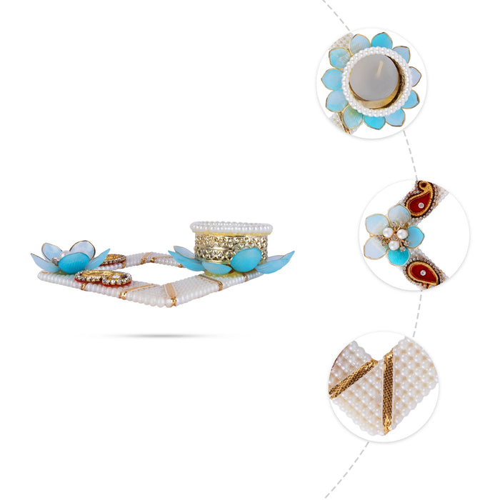 Decorative Diya Candle With Holder - 1 x 5 Inches | Pearl Design Tealight Candle & Holder For Festival Decor