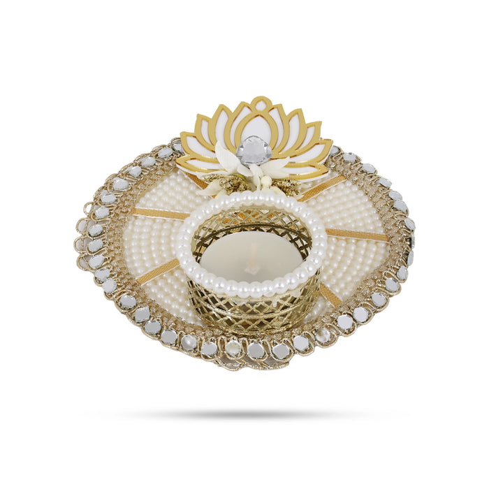 Candle With Holder - 1.25 Inches | Pearl & Lotus Design Candle Holder / Decorative Candle For Home Decor