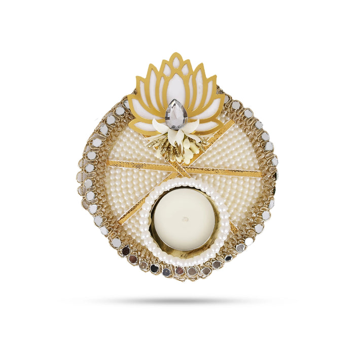 Candle With Holder - 1.25 Inches | Pearl & Lotus Design Candle Holder / Decorative Candle For Home Decor