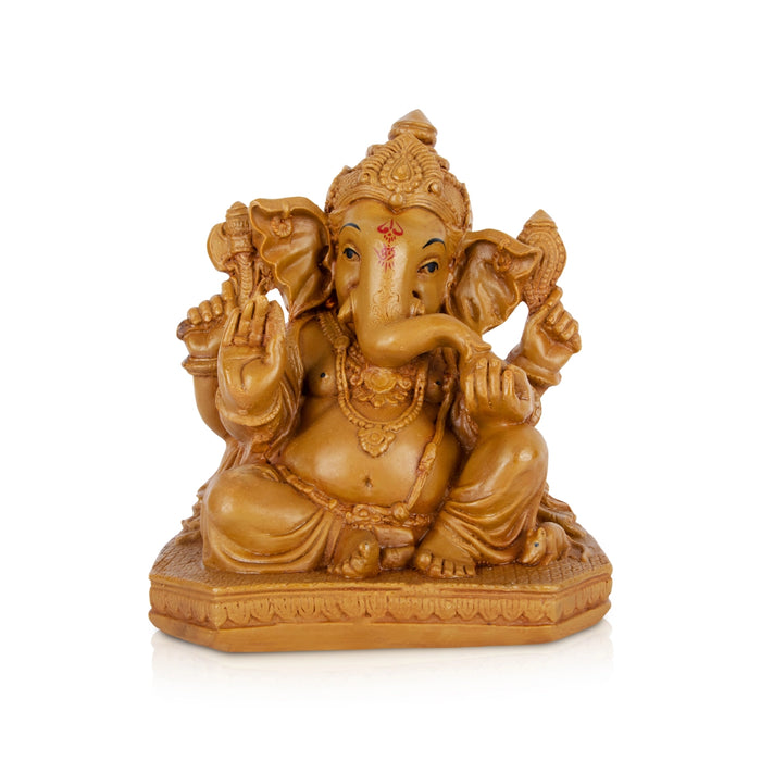 Pillaiyar Sitting On Base Murti - 8 x 7 Inches| Resin Wood Finish Idol/ Vinayagar Statue For Pooja Space