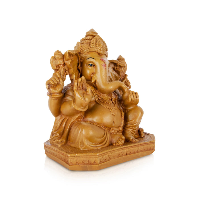 Pillaiyar Sitting On Base Murti - 8 x 7 Inches| Resin Wood Finish Idol/ Vinayagar Statue For Pooja Space