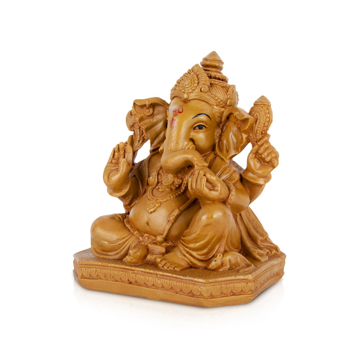 Pillaiyar Sitting On Base Murti - 8 x 7 Inches| Resin Wood Finish Idol/ Vinayagar Statue For Pooja Space