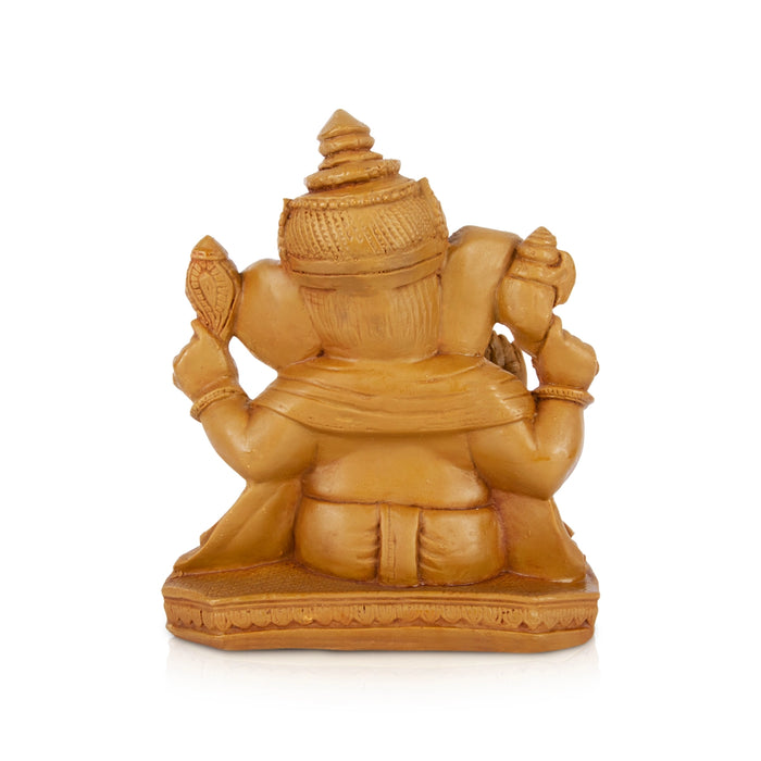 Pillaiyar Sitting On Base Murti - 8 x 7 Inches| Resin Wood Finish Idol/ Vinayagar Statue For Pooja Space