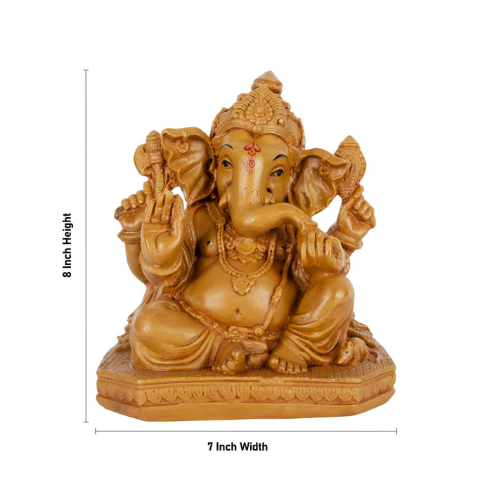 Pillaiyar Sitting On Base Murti - 8 x 7 Inches| Resin Wood Finish Idol/ Vinayagar Statue For Pooja Space