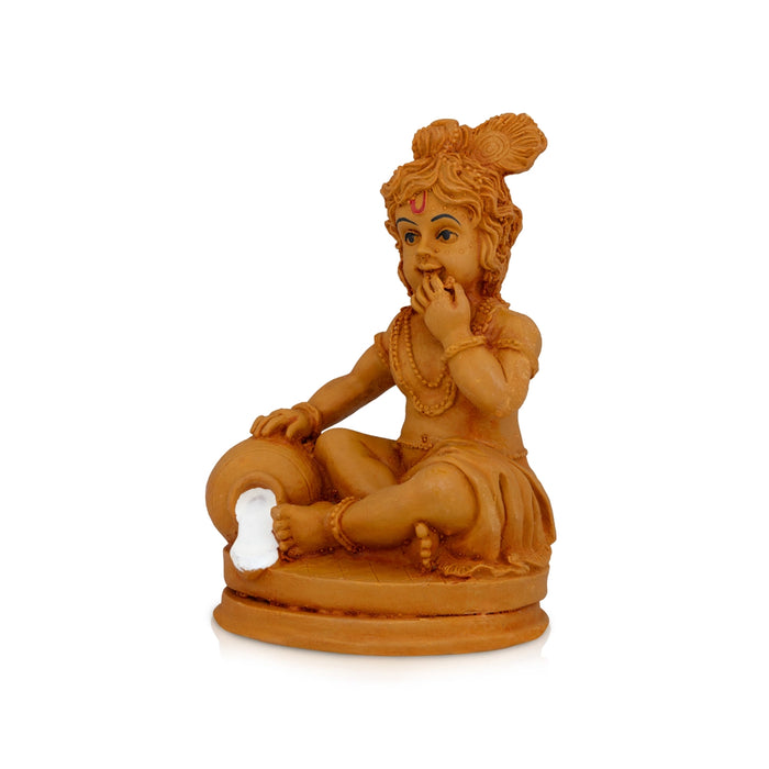 Krishna Sitting On Base Murti - 4.5 x 3 Inches | Resin Wood Finish Idol/ Laddu Gopal Statue For Pooja